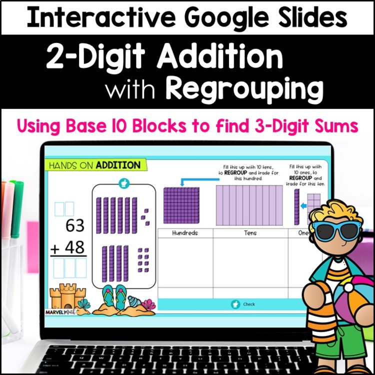 2 Digit Addition with Regrouping #3 - Base 10 Blocks - Base Ten Blocks