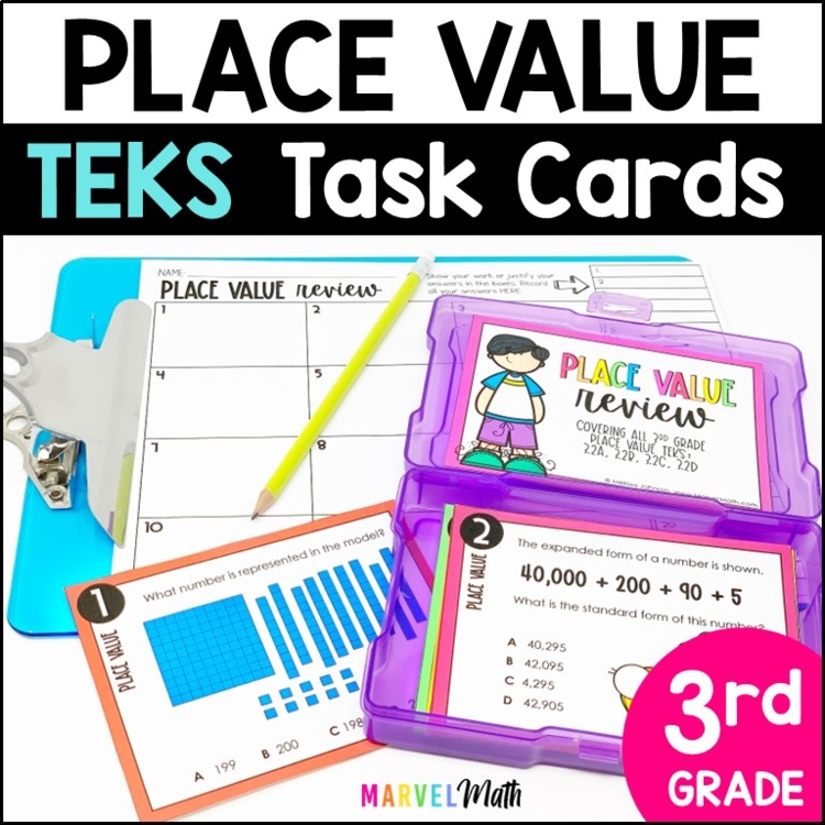 3rd Grade Place Value TEKS STAAR Review Task Cards
