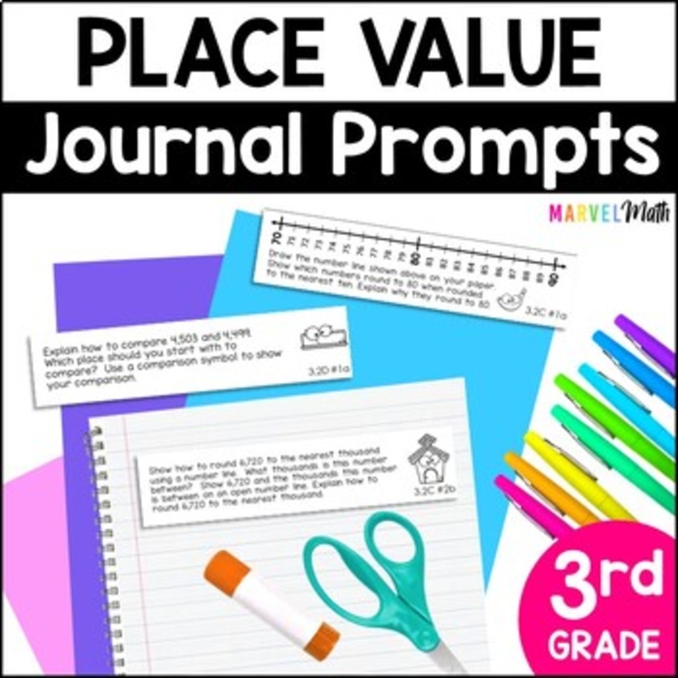 NO PREP Math Journal Prompts for 3rd Grade Place Value TEKS 3.2A 3.2B 3.2C 3.2D