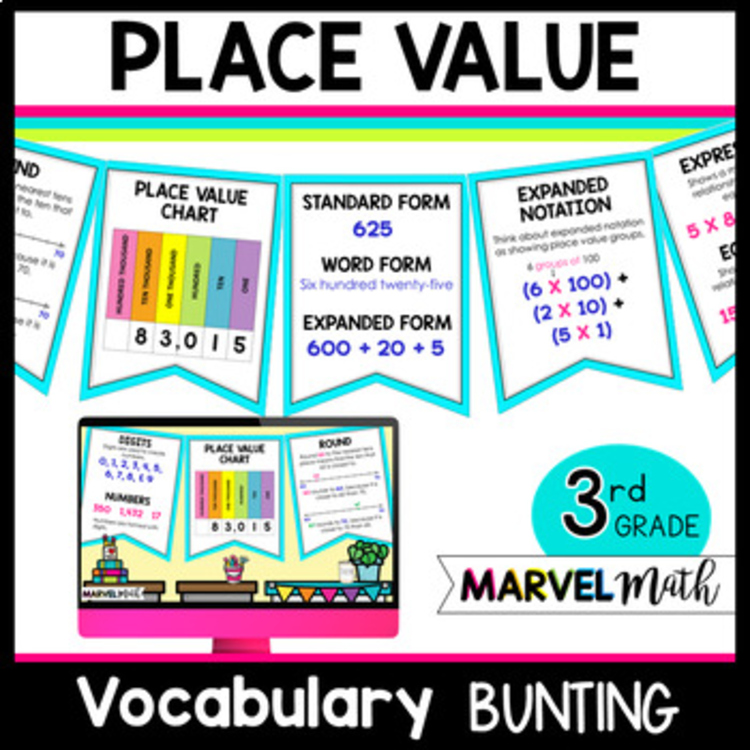 3rd Grade Place Value Word Wall - Print and Digital - Math Vocabulary