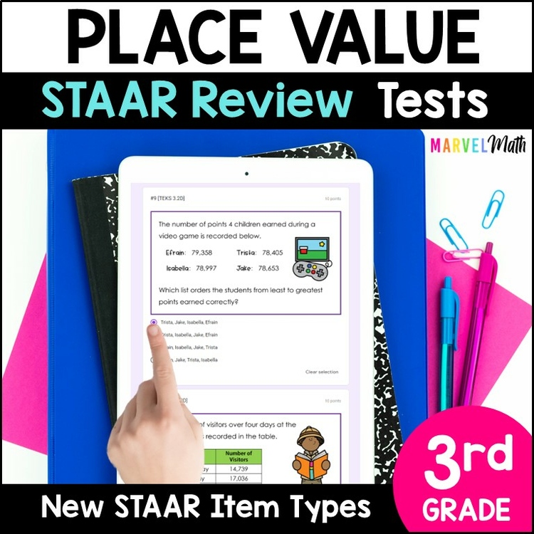 3rd Grade Place Value TEKS - STAAR Math Review Tests - Digital and Print