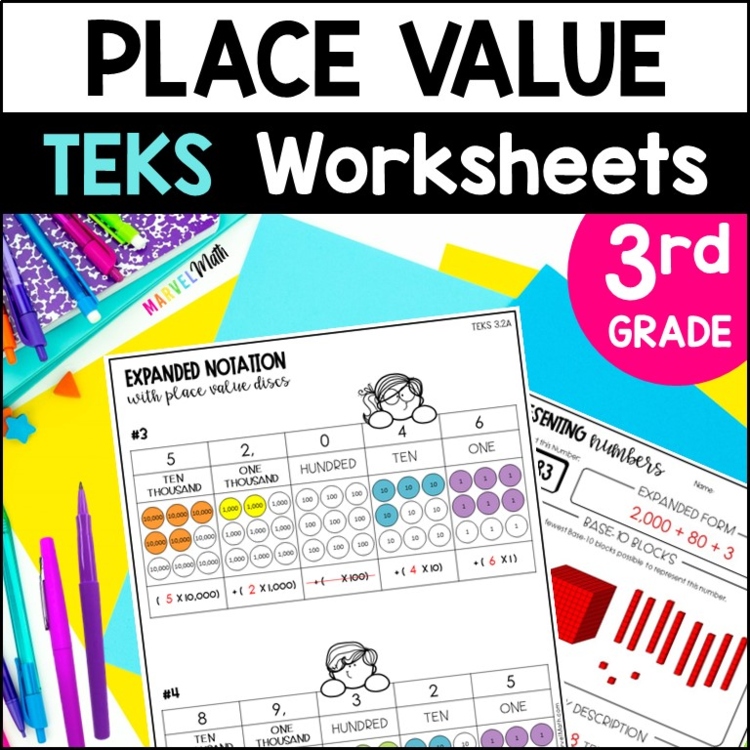 3rd Grade Place Value TEKS Worksheets  3.2A  3.2B  3.2C  3.2D