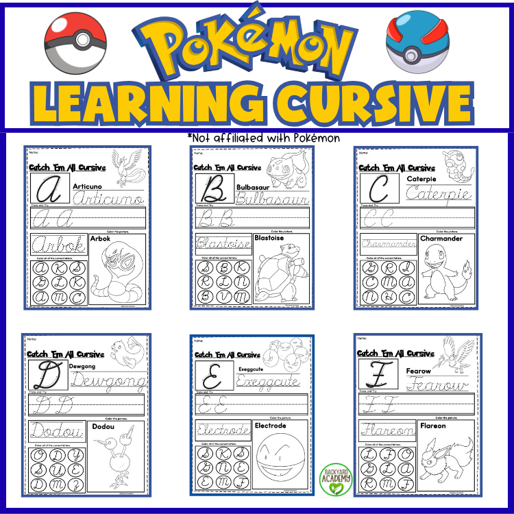 Learning Letters Cursive Pokémon Themed: Handwriting, Spelling, Tracing Letters