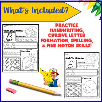 Learning Letters Cursive Pokémon Themed: Handwriting, Spelling, Tracing Letters, image 2