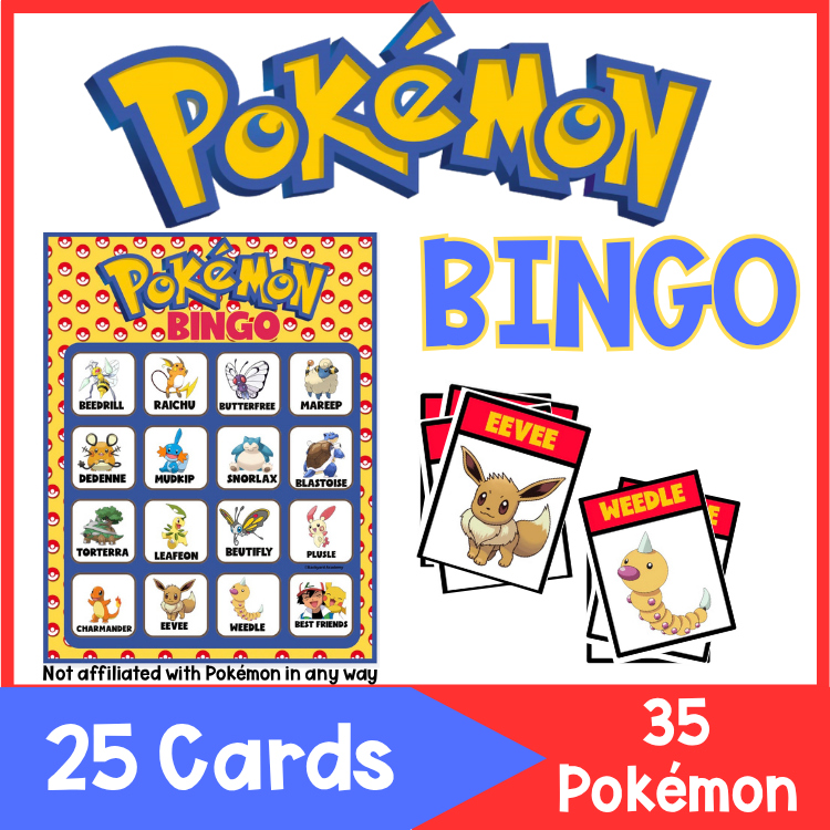 Traditional Bingo: Pokémon Themed: Perfect for Sub days, Indoor Recess, Parties