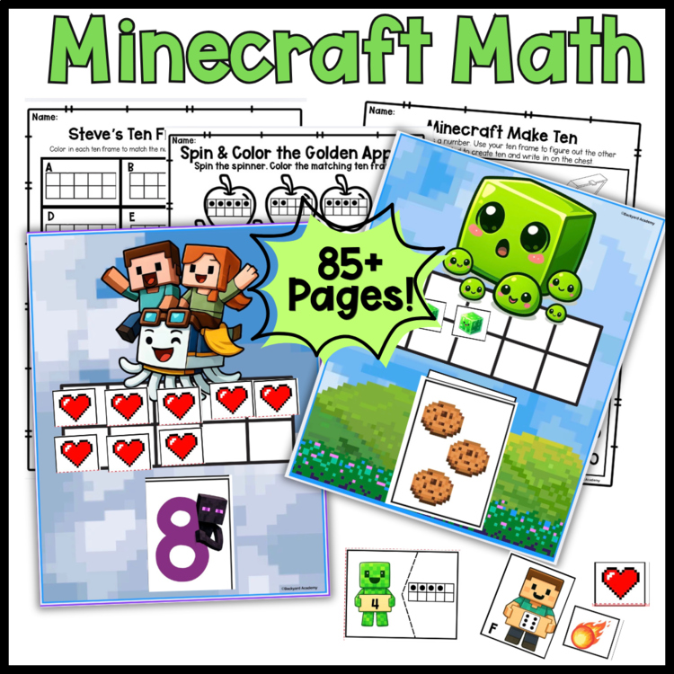Multi-Sensory Minecraft Math: 10/20 Frames, Games, Printables for Dyscalculia
