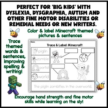 Spelling & Handwriting Tracing High Interest Minecraft Printables- No Prep, image 3