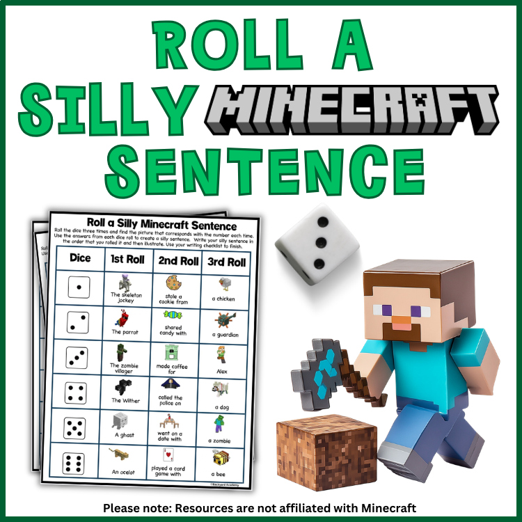 Roll a Silly Minecraft Sentence: Handwriting & Spelling for Dyslexia/Dysgraphia