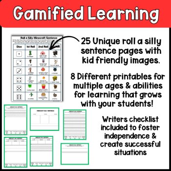 Roll a Silly Minecraft Sentence: Handwriting & Spelling for Dyslexia/Dysgraphia, image 2