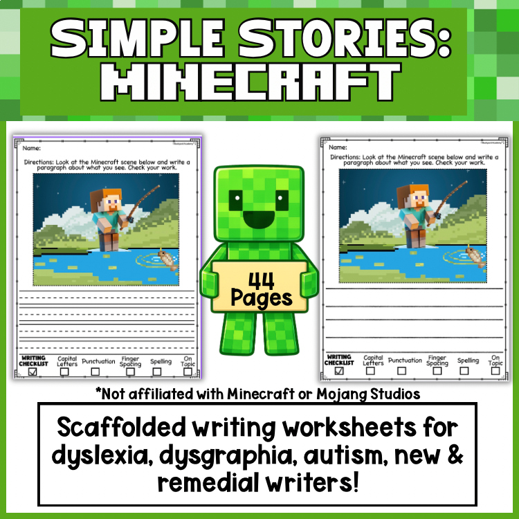 Minecraft Creative Writing for Dyslexia, Dysgraphia, New & Remedial Writers