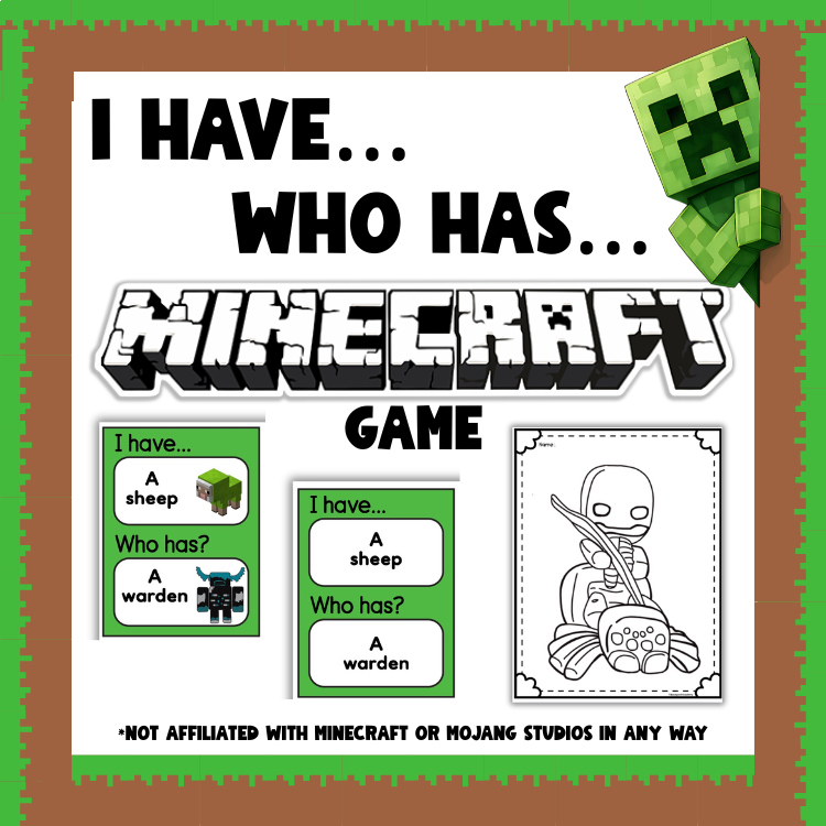 "I Have... Who Has.." Minecraft Game: 2 Versions PLUS Themed Coloring Sheets!