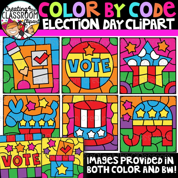 Election Day Color By Code Clipart {Creating4 the Classroom clipart}