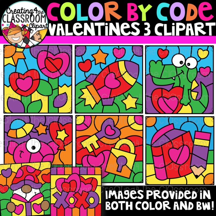 Valentines Color By Code Clipart 3 {Creating4 the Classroom clipart}