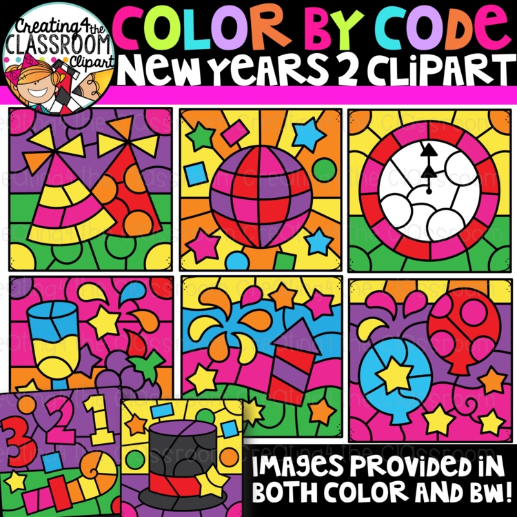 New Years Color By Code Clipart 2 {Creating4 the Classroom Clipart}