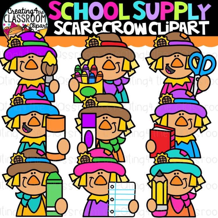 Scarecrow School Supplies Clipart {School Supplies Clipart}