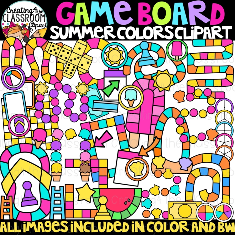 Summer Game board Clipart {Game board template Clipart}