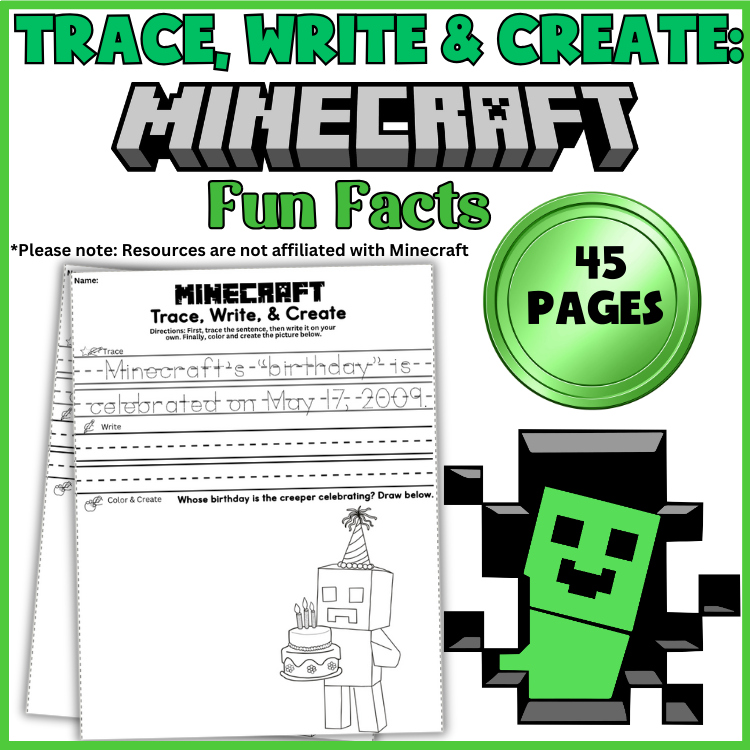 Trace, Write & Create Minecraft Printable: Handwriting & Spelling Practice
