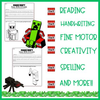 Trace, Write & Create Minecraft Printable: Handwriting & Spelling Practice, image 2