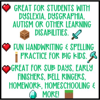 Trace, Write & Create Minecraft Printable: Handwriting & Spelling Practice, image 3