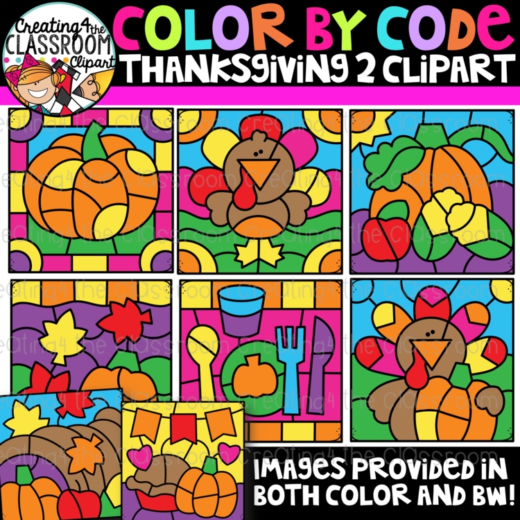 Thanksgiving Color By Code Clipart 2 {Creating4 the Classroom Clipart}