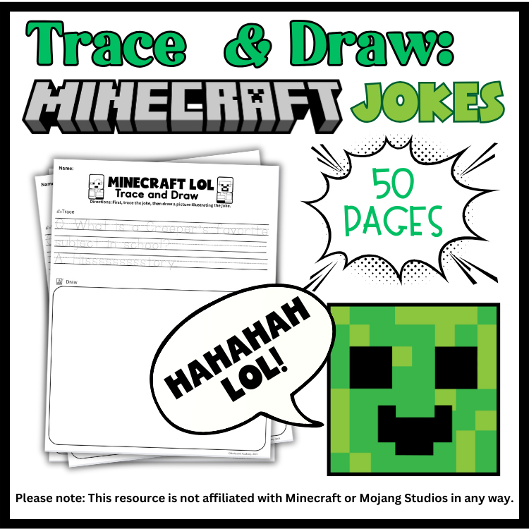 Trace & Draw Minecraft Jokes Printables: Fun Handwriting & Spelling Practice
