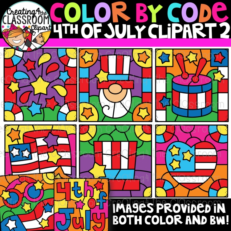 Fourth of July Color By Code Clipart {Creating4 the Classroom Clipart}