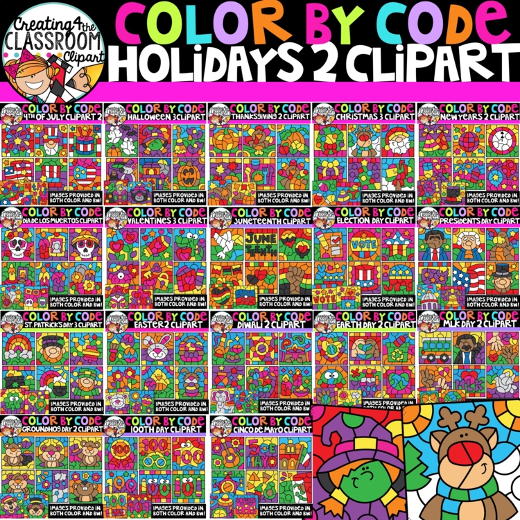 Color by Code Holidays 2 Clipart MEGA Bundle