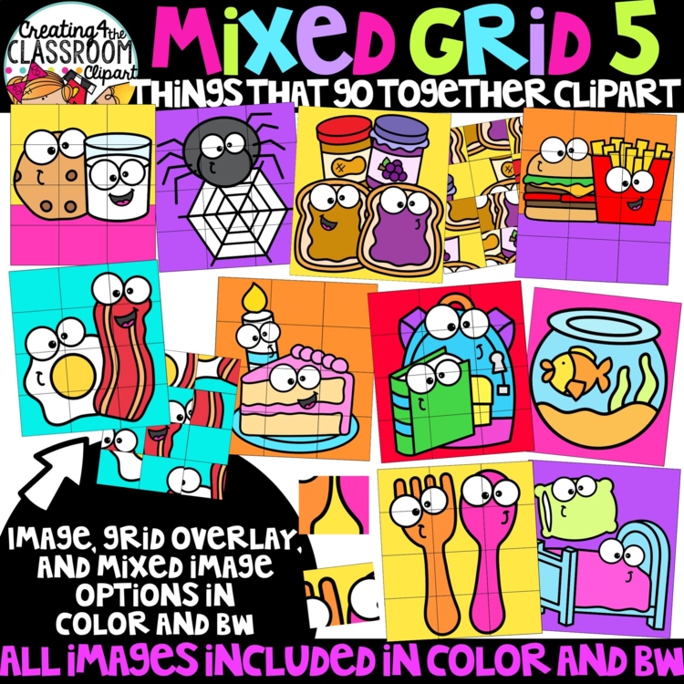 Mixed Puzzle Things that go together Clipart {Mystery Picture Reveal Clipart}