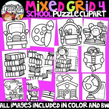 Mixed Grid School Puzzle Clipart {Mystery Picture Clipart}, image 3