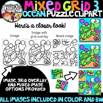 Mixed Grid Ocean Puzzle Clipart {Mystery Picture Clipart}, image 2
