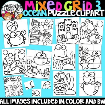 Mixed Grid Ocean Puzzle Clipart {Mystery Picture Clipart}, image 3