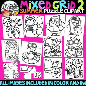 Mixed Grid Summer Puzzle Clipart {Mystery Picture Clipart}, image 2