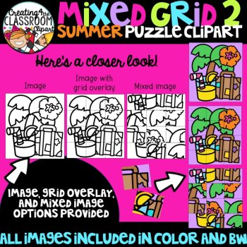 Mixed Grid Summer Puzzle Clipart {Mystery Picture Clipart}, image 3