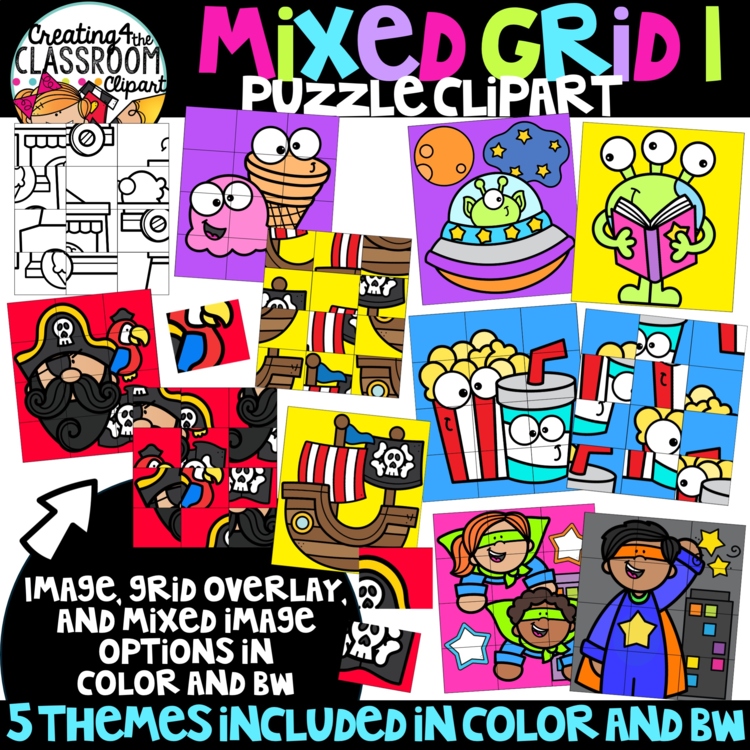 Mixed Grid Puzzle Clipart {Mystery Picture Clipart}