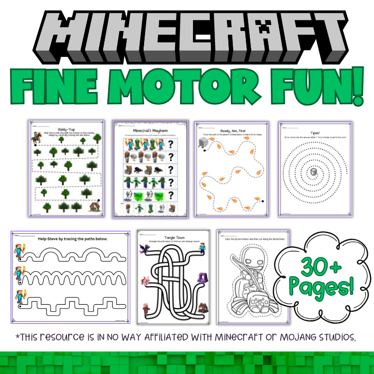 Minecraft Fine Motor Fun Pack: Pencil Control, Patterns, Cutting, Pasting & More