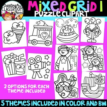 Mixed Grid Puzzle Clipart Bundle {Mystery Picture Puzzle Clipart}, image 3