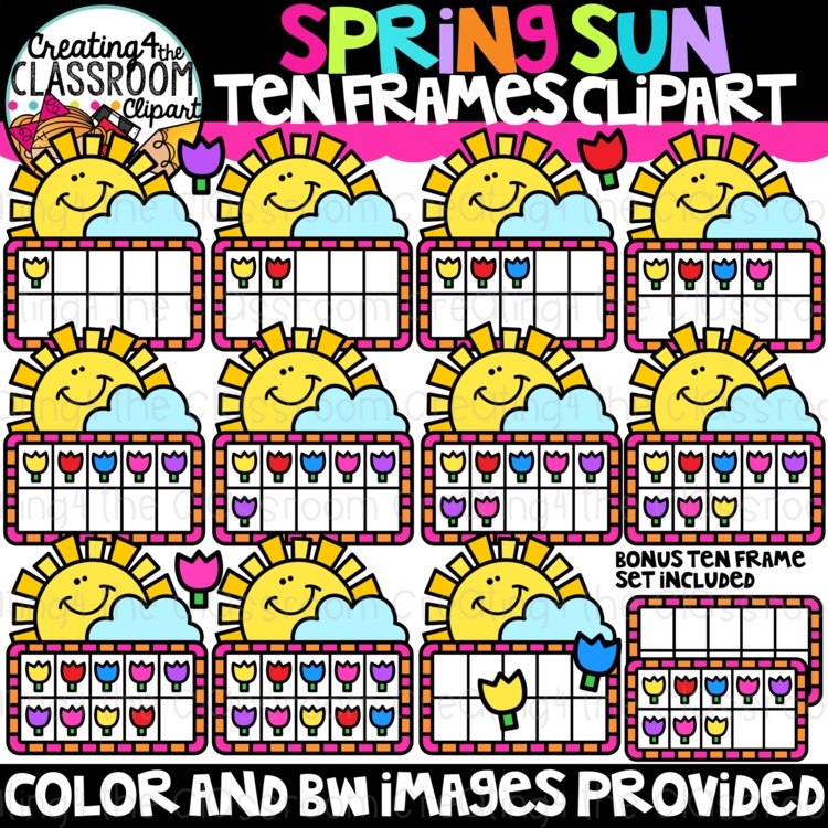 Sun Clipart Ten Frames {Weather, Spring, Math Clipart}
