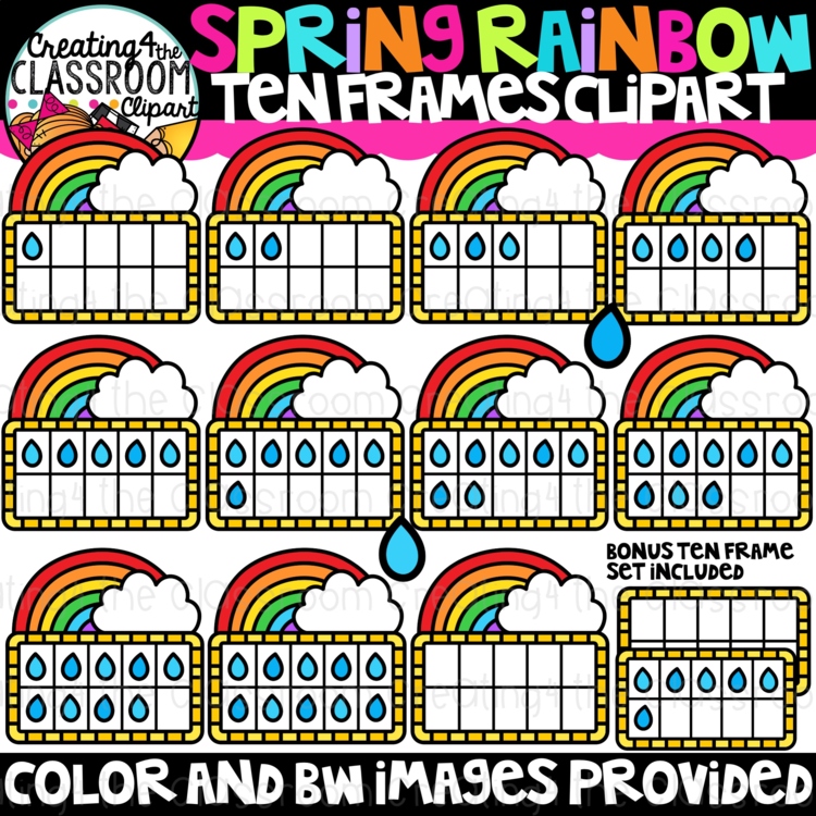 Rainbow Clipart Ten Frames {Spring, Math Clipart}