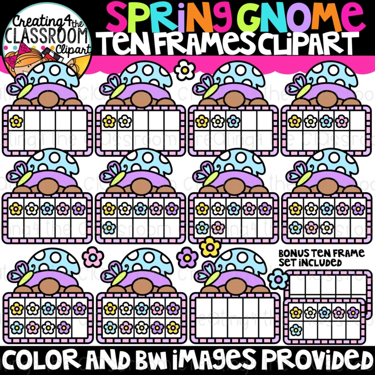 Gnome Clipart Ten Frames {Easter, Spring, Math Clipart}