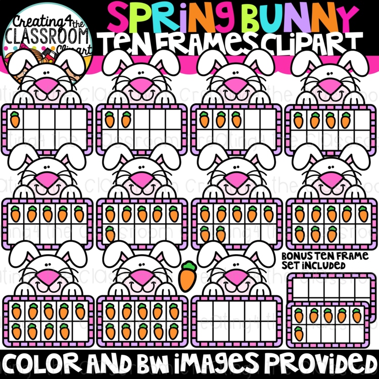 Bunny Clipart Ten Frames {Easter, Spring, Math Clipart}