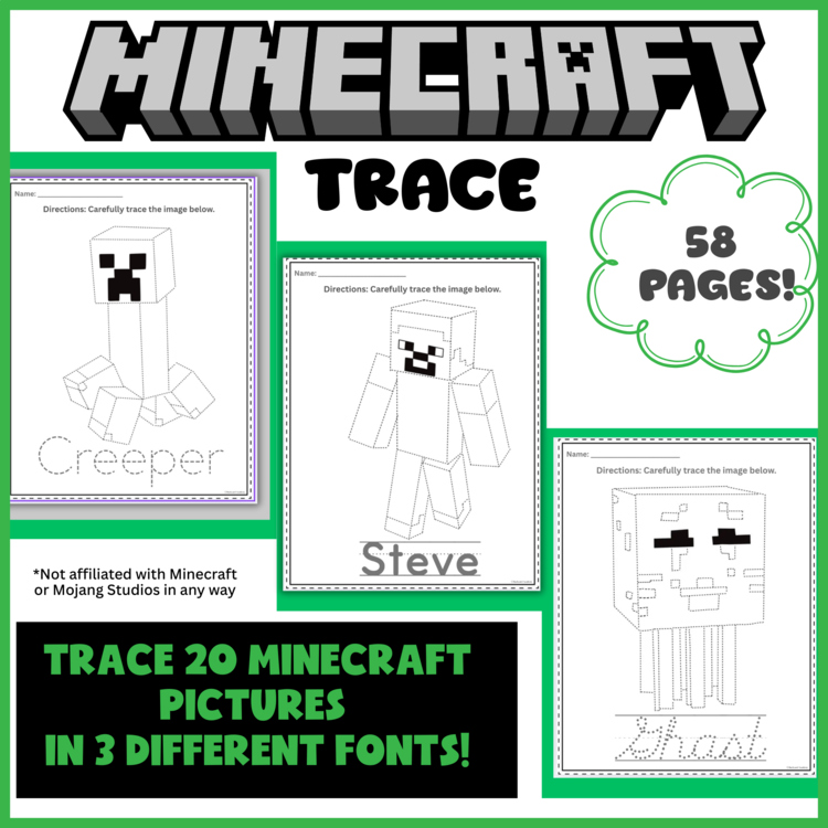 Pic & Spelling Trace, Minecraft Themed: Perfect for Dyslexia & Dysgraphia!