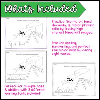 Pic & Spelling Trace, Minecraft Themed: Perfect for Dyslexia & Dysgraphia!, image 4