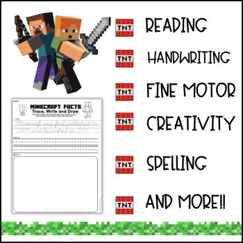 Trace, Write & Draw: Minecraft Facts in Cursive: Handwriting & Spelling Practice, image 2