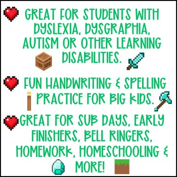Trace, Write & Draw: Minecraft Facts in Cursive: Handwriting & Spelling Practice, image 3