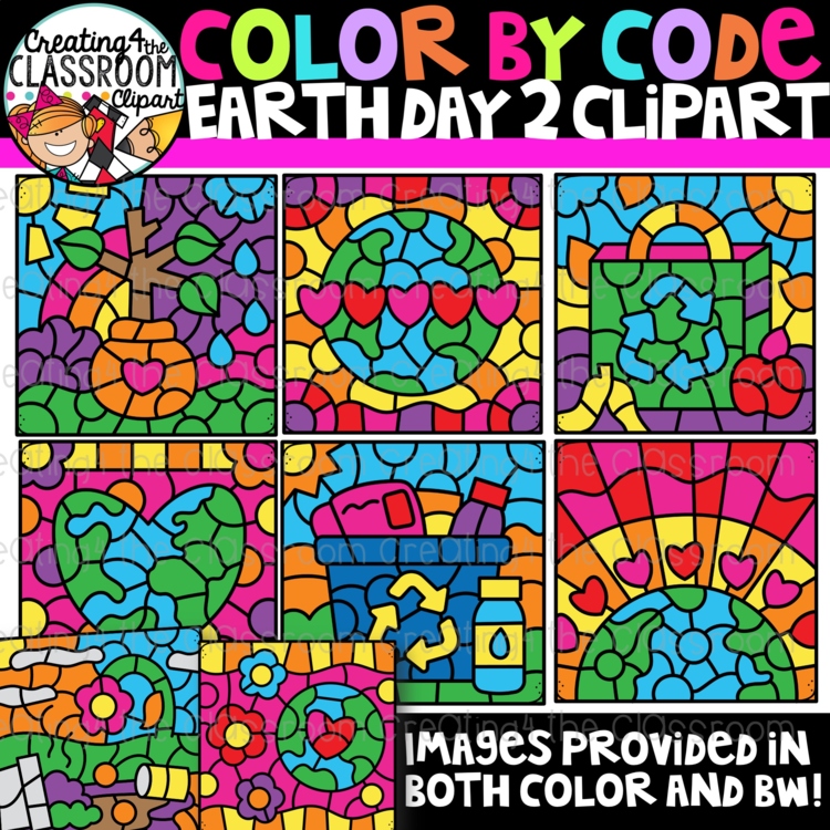 Earth Day Color By Code Clipart {Earth Clipart}