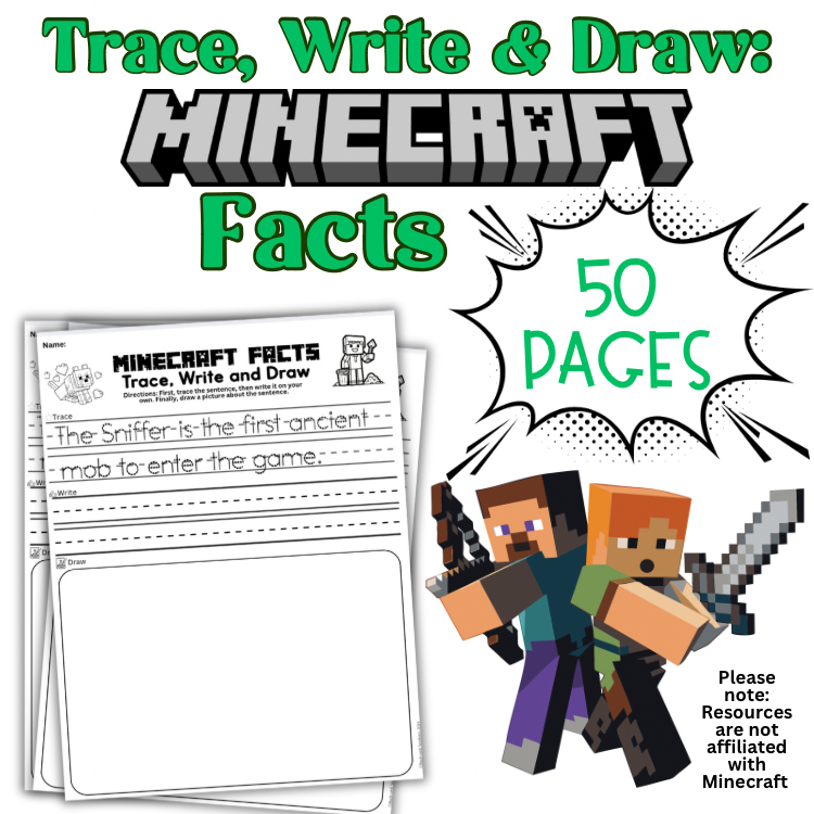 Trace, Write & Draw Minecraft Printable: Handwriting & Spelling Practice