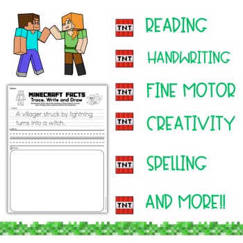 Trace, Write & Draw Minecraft Printable: Handwriting & Spelling Practice, image 2