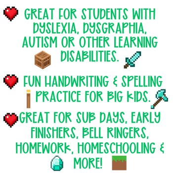 Trace, Write & Draw Minecraft Printable: Handwriting & Spelling Practice, image 3