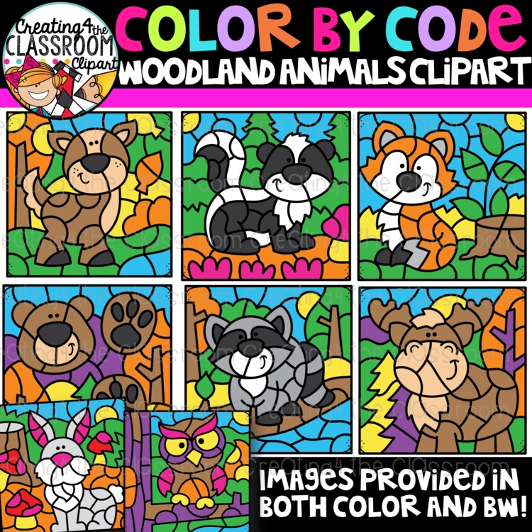 Woodland Animals Color By Code Clipart {Creating4 the Classroom}