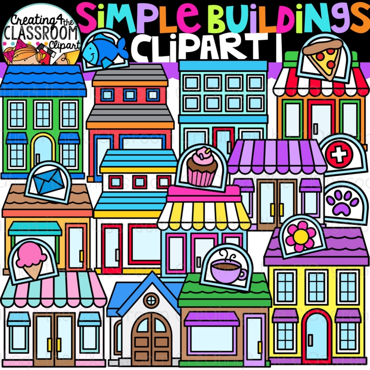 Simple Buildings Clipart {Building a Map Clipart}